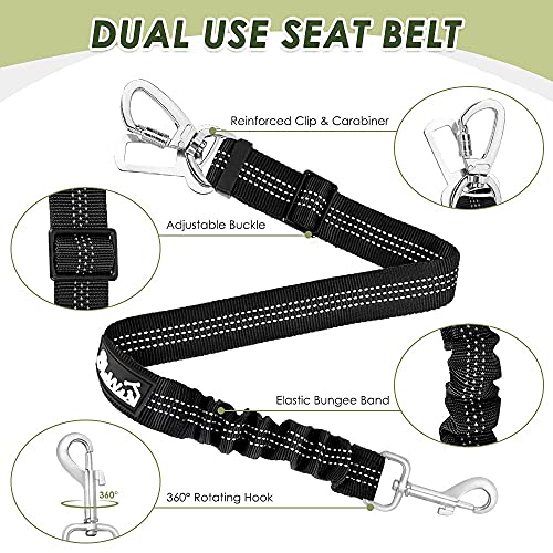 SlowTon Dog Seatbelt, 2 Pack Dog Seat Belt Car Leash Adjustable Elastic Bungee Buffer Heavy Duty Nylon Reflective Pet Safety Tether Connect to Dog