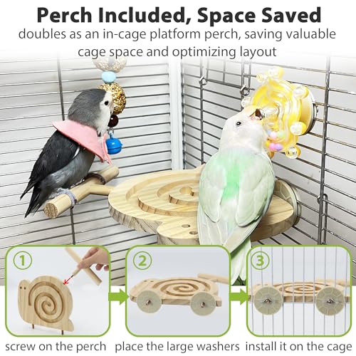 Bird Foraging Toys with Perch, Kiln-Dried Wood Bird Enrichment Toys for Slow Feeder, Parakeet Toy for Cages Reduce Seed Mess, Visible Food Design Parrot Puzzle for Novice/Older/Slow-Learning Birds
