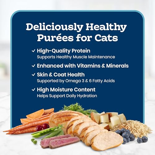 Blue Buffalo Tastefuls Purées Variety Pack Wet Cat Food Complement (Chicken & Tuna) Made with Natural Ingredients, for All Life Stages, 3-oz.