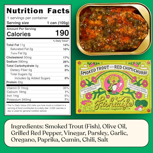 Fishwife Smoked Rainbow Trout with Red Chimichurri 3-Pack (3.7 Ounce) | ASC-Certified Sustainable Seafood, Gluten Free, Omega-3s | Handpacked in BPA-NI Tins