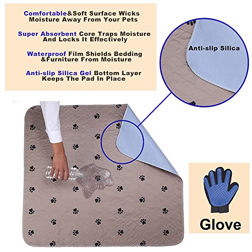 SincoPet Washable Dog Pee Pads with Puppy Grooming Gloves,Puppy Pads,Reusable Pet Training Pads,Large Dog Pee Pad,Waterproof Pet Pads for Dog Bed Mat,Super Absorbing Whelping Pads