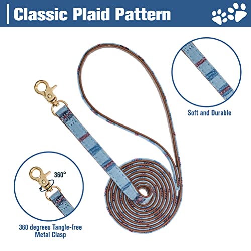 EXPAWLORER Puppy Collar and Leash Set - Embroidery Pawprints Plaid Dog Collar and Dog Leash Set, Bow Tie and Bandana Dog Collar with Bell, Cute