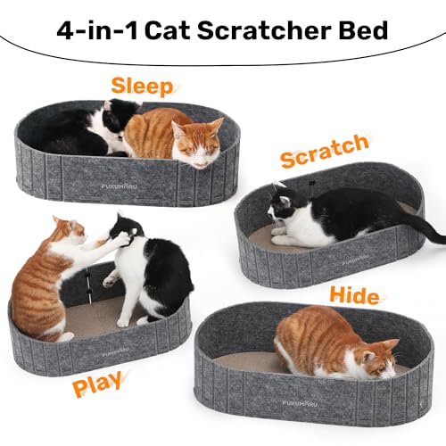 FUKUMARU Cat Scratcher, 24 Inch Sofa Shape Cat Scratcher Couch Bed, Reversible Detachable Cats Scratching Board, Round Cats Scratch Pads Refill Indoor, Dark Grey