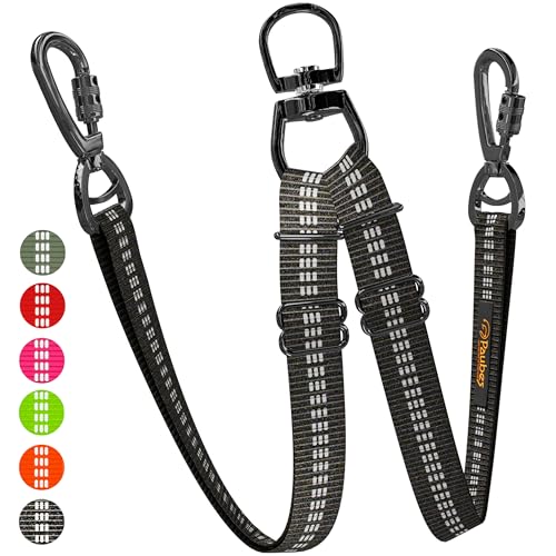 Double Dog Leash – Adjustable Length Long Leash for Dog Training – Dual Reflective Dog Leash with Non-Tangle Design – Heavy Duty Nylon and Metal