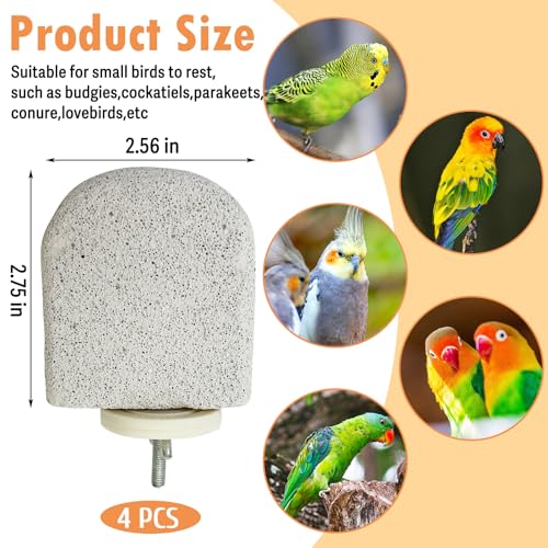 PINVNBY 4 PCS Bird Perch Stands Parrot Calcium Perch Beak Grinding Stone Foot Claws Trimmer Parakeet Platform Parrot Chewing Toys for Small Medium Cockatiel Conure Lovebird Finch
