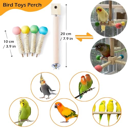 Bird Stand Perch Toy, Interactive Spinning Parakeet Toys, Wooden Exercise Wheel Parrot Toy, Enrichment Cockatiel Toy for Birds Cage, Bird Cage Accessories Perch Toys for Budgies (S)