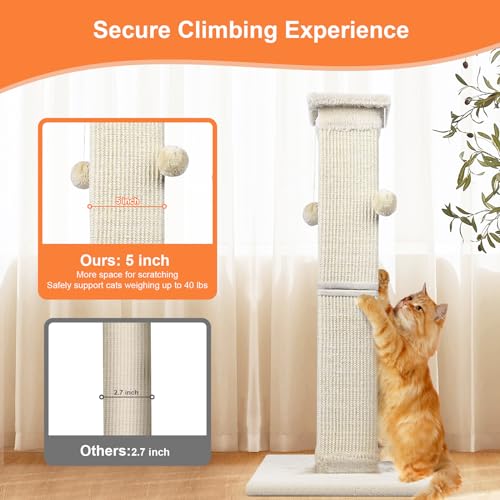 Cat Scratching Post 33 Inch Nature Sisal Cat Scratch Post for Indoor Cats, Large Cat Scratcher Protect Your Furniture, for All Breeds