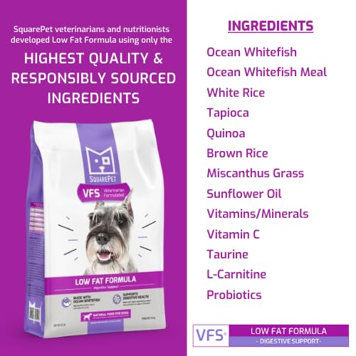 SquarePet Veterinarian Formulated Solutions Low Fat Content Lean Whitefish, Highly Digestible, Dry Dog Food 4.4lbs