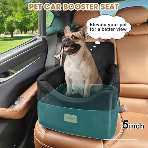 JOEJOY Dog Car Seats for Small Medium Dogs Under 35lbs, Dog Booster Seat with Detachable Washable Cover and Cushion, Memory Foam Pet Car Seat with Safety Belt and Storage Pockets (Black)