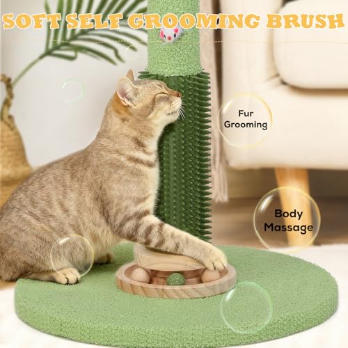 Cat Scratching Post,37.5'' Tall Sisal Cat Tree Scratching Post for Indoor Cat,Cat Scratcher with Cute Mouse Hole Toy,Interactive Ball and Rotating Ball Self Groomer Brush for Kittens Adults Cat