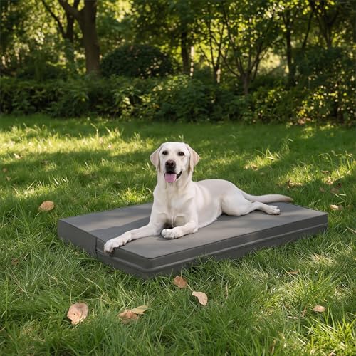 Vonabem Large Dog Bed Waterproof Outdoor, XL Crate Pad 42 inch Washable, Leather Pet beds with Removable Cover, Foam Orthopedic Anti-Slip XLarge Kennel Pads Reversible Wipeable, 41"x27" Grey