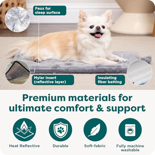 FurHaven ThermaNAP Self Warming Cat Mat, Dog Bed for Crates with Self-Warming Technology for Cozy Rest, Fully Machine Washable, Small, Plush Faux Fur, Gray