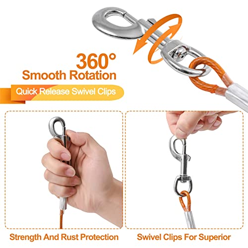 Tie Out Cable for Dogs,10/20/30/50/100FT Dog Leads for Yard Chew Proof,Heavy Duty Tie Out Cable for Large Dogs Up to 125lbs,Dog Runner Tether
