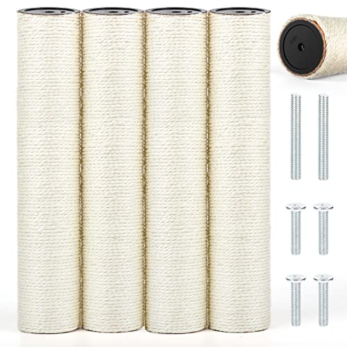 4 PCS M8 Cat Scratching Post Replacement, 15.7 x 3.1 Inch Sisal Pole Cat Tree Replacement Post with Screws, Refill Scratcher Posts for Indoor Kitten Tree Tower Spare Cat Furniture Protector