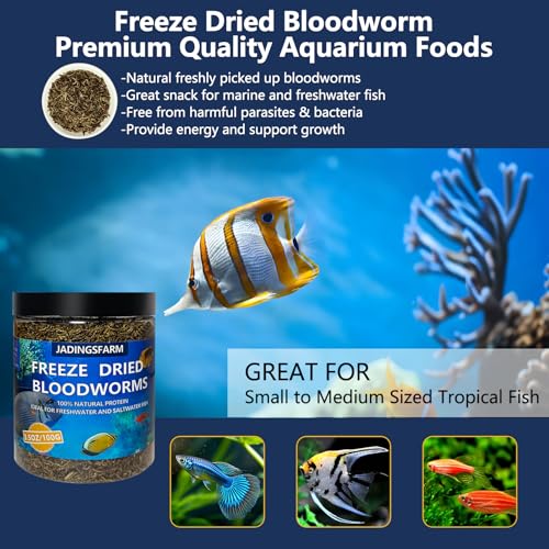 JADINGSFRAM Blood Worms Fish Food 3.5 oz, Freeze Dried Bloodworms for Fish, Bloodworms Fish Food for Freshwater Saltwater Tropical Fish Betta Cichlid Goldfish Guppy Turtle (3.5 OZ)