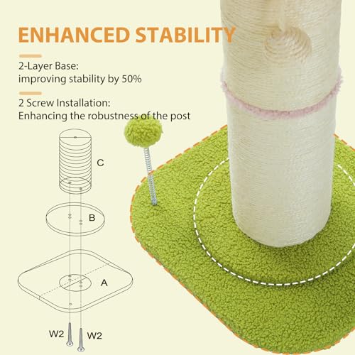 PEQULTI Flower Cat Scratching Post, Small Cat Tree, Scratcher for Indoor Cats with Super Thick Scratching Post [Dia=5.5''], Removable Flower Bed, Cat Scratch Post with Spring Ball, Pink