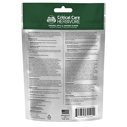 Oxbow Critical Care Herbivore, Emergency Guinea Pig Food, Rabbit Food for Recovery, Natural Apple Banana Flavor, Critical Care for Guinea Pig Emergency Kit, Made in USA, 141 Grams