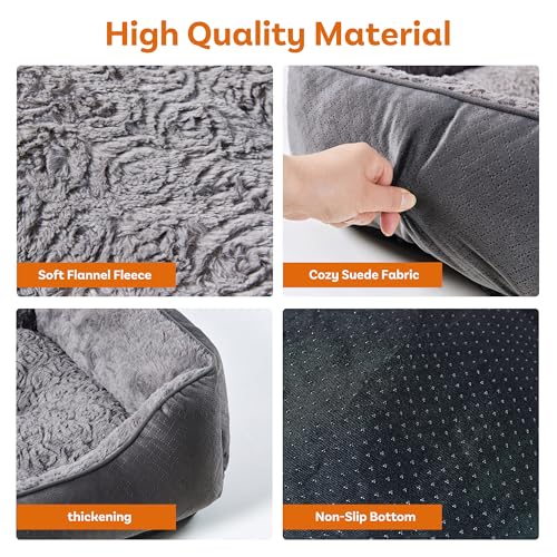 Dog Bed for Small Dogs Washable, Super Soft Durable Cat Bed, Warming Soft Calming Puppy Bed Pet Bed with Anti-Slip Bottom, Grey, 20 x 19 x 6inch