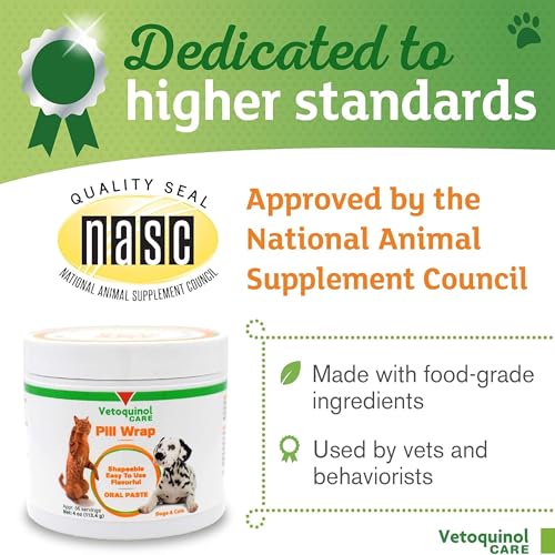 Vetoquinol Pill Wrap Treats for Dogs & Cats – 4oz, 56 servings – Hides Any Size, Shaped Pill – Moist, Flavorful & Shapeable Pill Pocket Paste – Easy-to-Swallow Masking Pill Pouch for Training & Treats