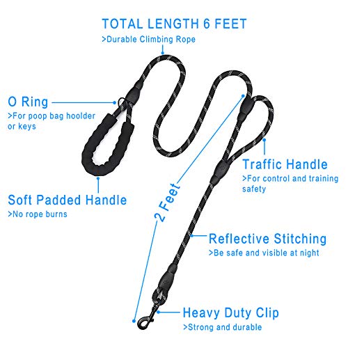 Plutus Pet Rope Dog Leash 6ft Long,Traffic Padded Two Handle,Heavy Duty,Reflective Double Handles Lead for Control Safety Training,Leashes for Large