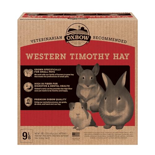 Oxbow Western Timothy Hay, Guinea Pig Hay, Small Pet Bunny Supplies, All Natural Grass for Guinea Pig, Bunny, Chinchilla & Hamster, Oxbow Rabbit Supplies for Bunnies, 9 lb box
