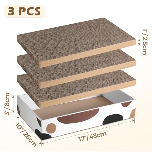 ComSaf Cat Scratcher Cardboard Indoor - 17"x10" Cat Refill Box with 3 Pcs Scratching Board Reversable Long Lasting Clawing Pad for Cats, Corrugate Scratchers Bed Sofa Couch Furniture Wall Protector