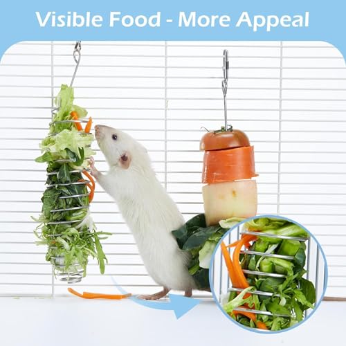 2Pcs Rat Enrichment Toys, 304 Stainless Steel Rat Foraging Toy for Fruit Vegetable Holder, Fancy Mice Cage Accessories Puzzle Toy, Hanging Rodent Toys Slow Feeder, Bird Foraging for Parakeet