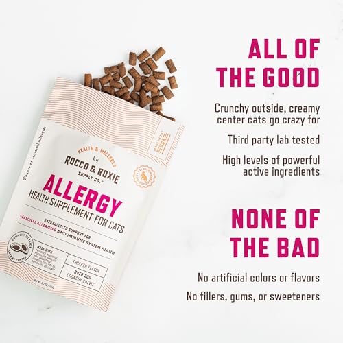 Rocco & Roxie Seasonal Allergy Relief for Cats, Cat Supplements & Vitamins, Probiotics to Support Gut Health, Fish Oil for Skin, Sneezing & Itching
