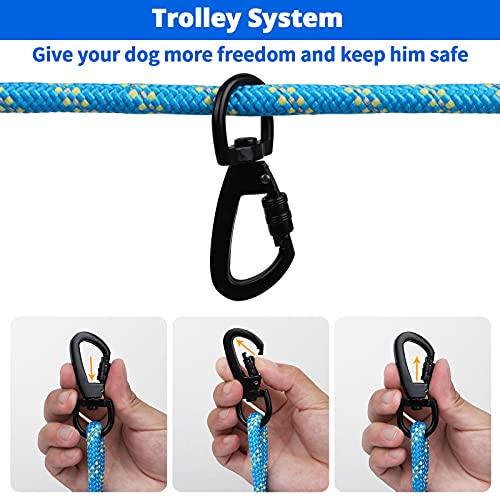 Dog Tie Out Cable for Camping - 50ft/70ft/100ft Portable Reflective Overhead Trolley System for Dogs up to 300lbs - Dog Lead for Yard Camping | Parks
