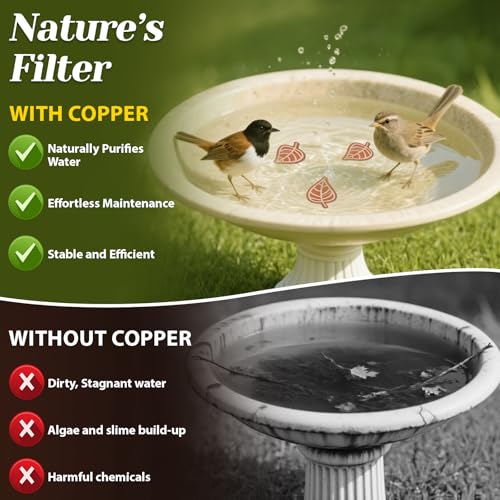 3Pcs Bird Bath Copper Purification Disk 99.99% Pure Copper Water Cleaning Discs 0.6mm Physical Clean Water for All-Season Universal Natural Fit for Outdoor Birdbaths, Bowls, Garden Fountain（Leaf）