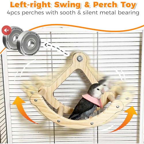Rocking Bird Toys Perch for Window and Cage, Bird Perch for Wall Suction Mount, Wooden Parrot Toys for Medium Birds, Enrichment Cockatiel Toy Fun and Accessoriess for Budgie, Lovebird, Conure