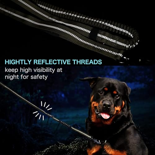 Heavy Duty Tactical Dog Leash, 4-6FT Shock Absorbing Tactical Leash with 2 Padded Handles, Metal Carabiner Clip,Car Seatbelt, Reflective Heavy Duty
