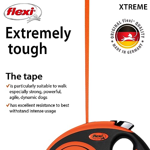 FLEXI Xtreme Tape Retractable Dog Leash for Large Dogs Upto 121 lbs. – 26 ft., Orange/Black | Tangle Free Pet Walking Leash with One-Handed Brake