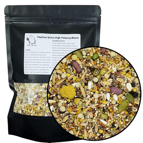 Feather Shine High Potency Blend with Bee Pollen & Freeze-Dried Sprouts - Premium Parrot Food for Molting, Breeding & Growth - Omega Rich | 17.5% Plant Protein | USA-Made