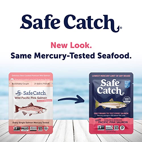 Safe Catch Wild Pacific Pink Salmon Skinless Boneless Wild-Caught Salmon Fish Pouch, Mercury Tested, Kosher, 12-Pack Salmon Pouches 3oz Packets
