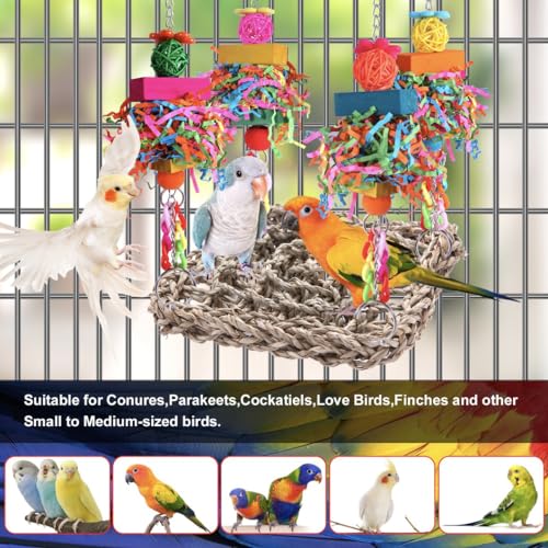 Parakeet Toys Bird Toys Conure Toys Birdcage Stands Bird Foraging Wall Seagrass Woven Hammock Swing Mat for Lovebirds,Cockatiel,Budgie and Other Small to Middle Birds
