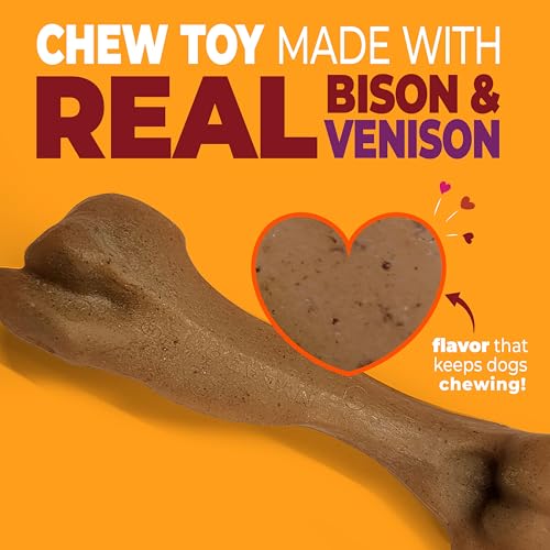 Nylabone Strong Chew Femur Bone Dog Toy Made with Real Bison & Venison, Durable Chew Toys for Aggressive Chewers, Long Lasting Dog Bone, Keeps Dogs