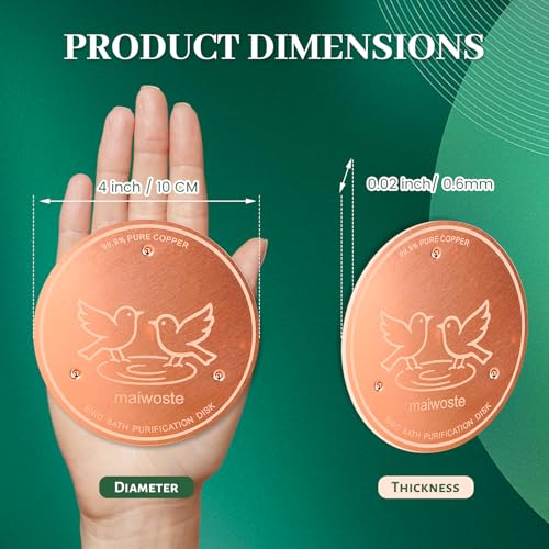 Bird Bath Copper Disk, 4 Inch 0.6mm Thick 99.9% Pure Copper Disc with Triple-Point Support, Natural Water Cleaner for All-Season Use, Universal Fit for Outdoor BirdBaths, Bowls