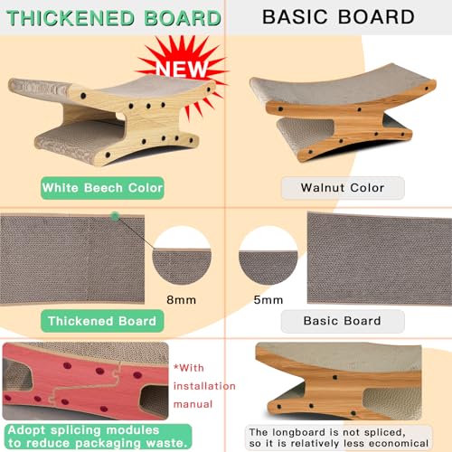 Reversible Cat Scratcher Bed, Large Scratching Board for Indoor Cats - Cardboard Pad & Durable Cat Scratcher Lounge Hammock Furniture, Natural Wood Color