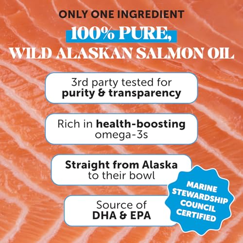 Wild Alaskan Salmon Oil, Omega-3 Fish Oil for Dogs and Cats, Fatty Acids, Salmon Oil for Dogs, Skin and Coat Health, Pure Dog Food Topper, Supports Joints, Brain & Heart Health - 32oz