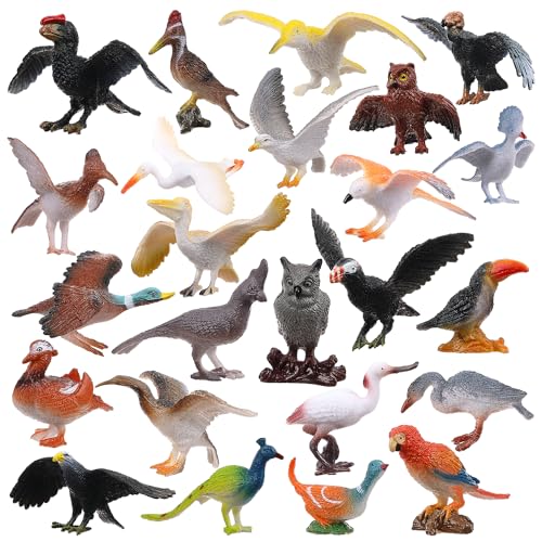 Realistic Bird Figurines, 24pcs Eagle, Parrot, Robin, Owl Toys - Fairy Garden Accessories, Educational Learning Dollhouse Birthday Cake Topper Gift for Kids