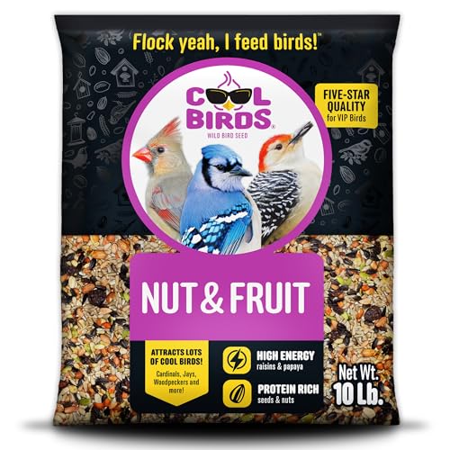 Nut & Fruit Wild Bird Seed – 10 lb. Gourmet Bird Food with Sunflower Hearts, Peanuts, Tree Nuts & Real Fruit – No Corn, Milo or Millet Bird Seed for Outside Feeders