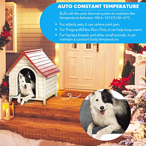PETNF Outdoor Heated Pet Bed with Waterproof Cover,Pet Heating Pads for Dog,Soft Electric Blanket Auto Temperature Control,Heating Mat for Dog House Cabin Cot Doorway,Rescue Cats