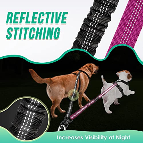 AUTOWT Two Dog Lead, 2 in 1 Upgraded Double Dog Leash Attachment Combine Adjustable Strap and Shock Absorbing Bungee No Tangle Dual Training Splitter