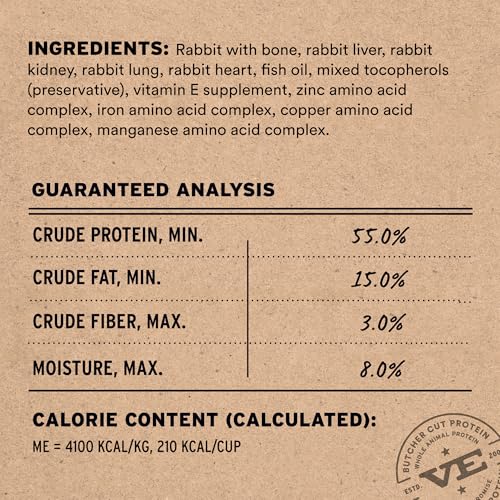 Vital Essentials Freeze Dried Cat Food, Raw Rabbit Crunchy Mini Nibs | Complete Meal or Topper | 96% Rabbit, Organs & Bone | Limited Ingredient, High Protein, Grain Free Dry Cat Food | 12 oz Bag