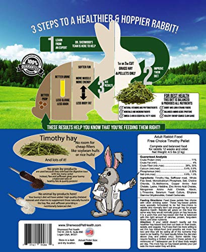 Sherwood Pet Health Adult Rabbit Food Timothy Hay Free-Choice 4.5lbs Hay-Based, Grain and Soy-Free for Better Digestion