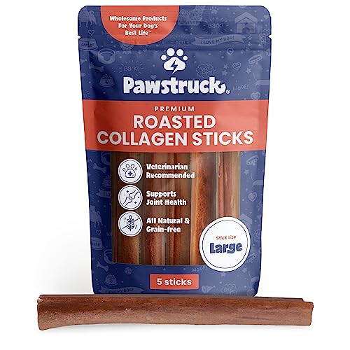 Pawstruck All Natural 11-12" Roasted Collagen Sticks for Dogs – Low Odor & Long-Lasting Bully Stick & Rawhide Alternative, Single Ingredient, Vet Approved – 5 Pack