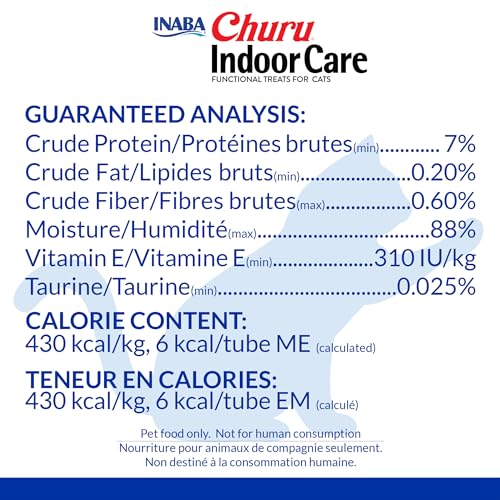 INABA Churu Indoor Care for Hairball Control, Functional Lickable Cat Treat with Taurine & Green Tea Extract, 0.5oz Each, 20 Tubes Total, Tuna & Chicken Variety