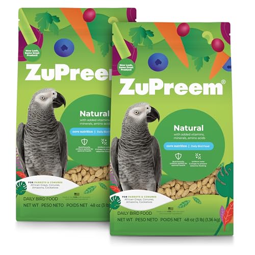 ZuPreem Natural Bird Food Pellets for Parrots & Conures, 3 lb (Pack of 2) - Daily Nutrition, Made in USA for Caiques, African Greys, Senegals, s, Eclectus