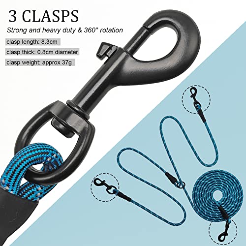 BTINESFUL 12FT 20FT 30FT 50FT Reflective Dog Tie Out for 2 Dogs, No Tangle 20ft by 1/3 Inch Nylon Rope Long Tether for Two Dogs, Dog Trolley Runner